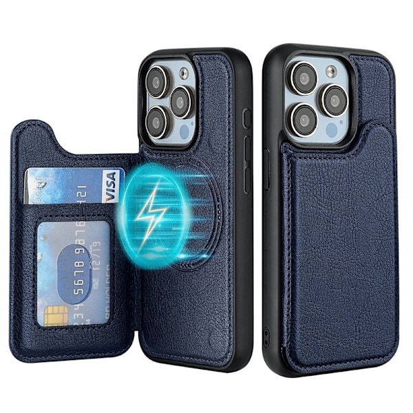 Etui til iPhone 16 Pro Navy Magnetisk Wallet med Kortholder
