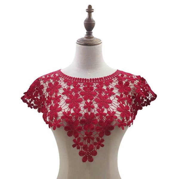 Dame falsk krage Avtakbar halv sjal Vest Melkesilke Broderi Wine Red Wine Red