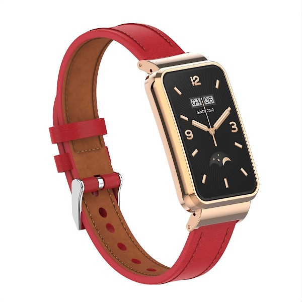 Rött Mikrofiberläder Klockarmband kompatibelt med Xiaomi Mi Band 7 Pro
