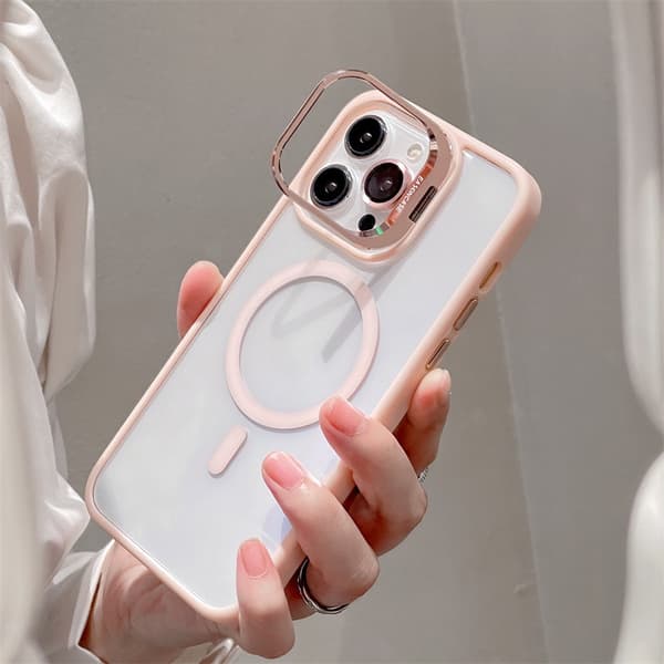 Fodral för iPhone 14 Magnetiskt Stativ Linsdetalj Rosa Noz37293