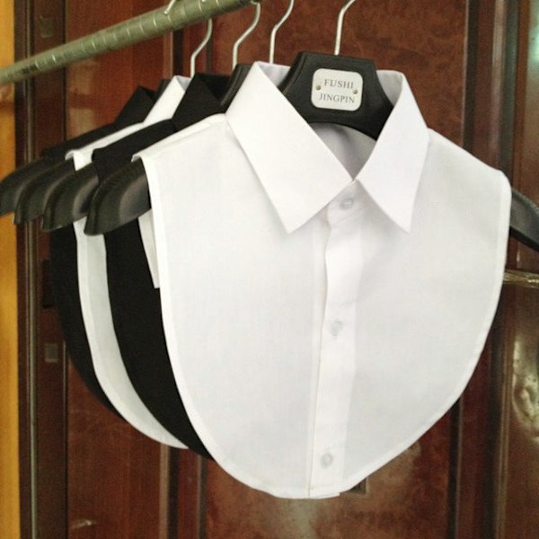 Naisten tekoviulus irrotettava puolipaita paita neulekoriste White collar black lace bow