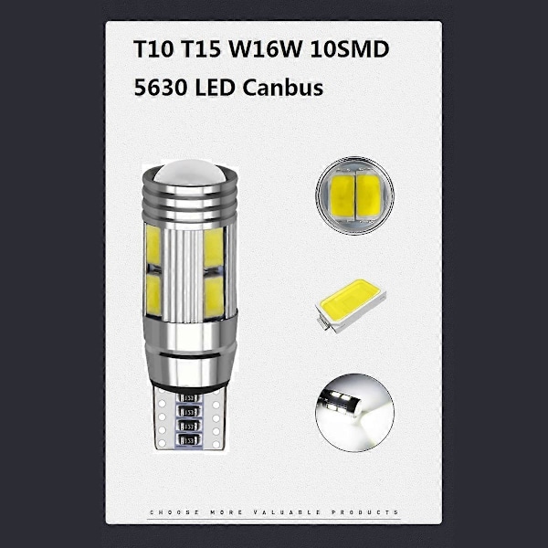 2 STK W5W T10 12V 6000K 5630 10 SMD Bil LED Pære Canbus Skiltlys Kile Side Blinklys S
