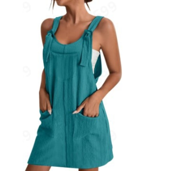 Strap Kort snörning Pocket Fashion Casual Street Commuter Dress Ocean green XXXL