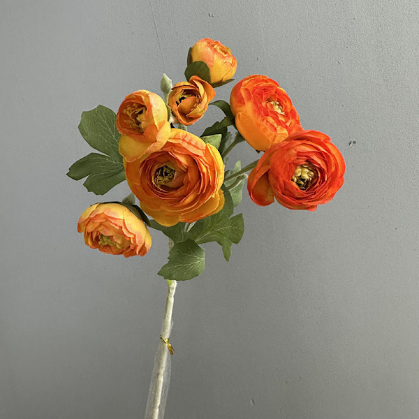 Faux 7-Huvud Flockad Kamelia Pion Bröllopsdekor Multi-Lager Ranunkel Sidenblomma 7 heads of hairy lotus orange