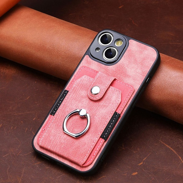 Fodral för iPhone 14 rosa Korthållare Vintage Metallring