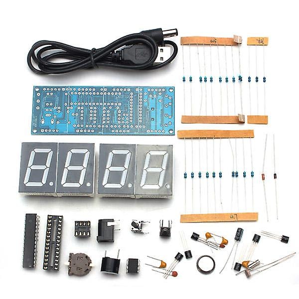DIY 4-siffrig LED Elektronisk Klocka Kit Temperatur Ljuskontroll Version Blue without Case