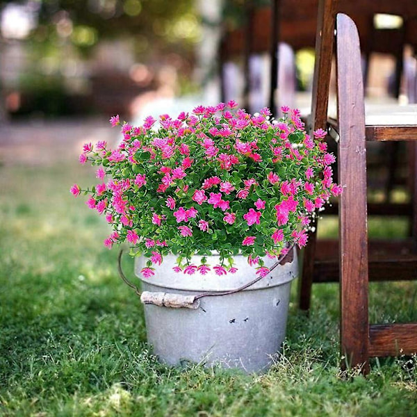Kunstige Blomster, Falske UV-resistente Buksbom Buske Faux Plastik Grønne Planter Pink 4