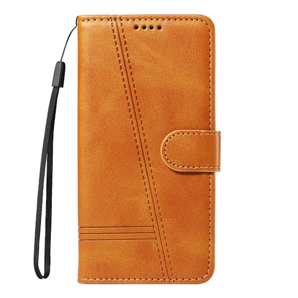 Fodral för iPhone 16 Plus Jordgult Enkelt Kalvskinn Flip Back
