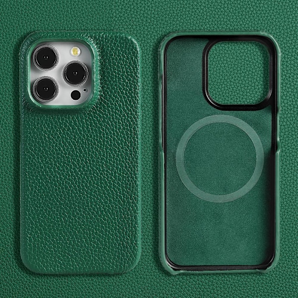 Etui til iPhone 15 grønt magnetisk lær