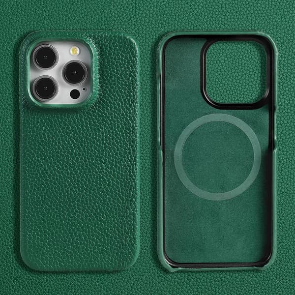 Fodral för iPhone 15 grön Magnetiskt läder