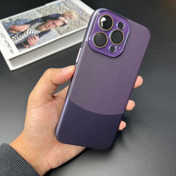 Fodral för iPhone 15 Pro Mörklila Nappa Läder Full-Body Läder