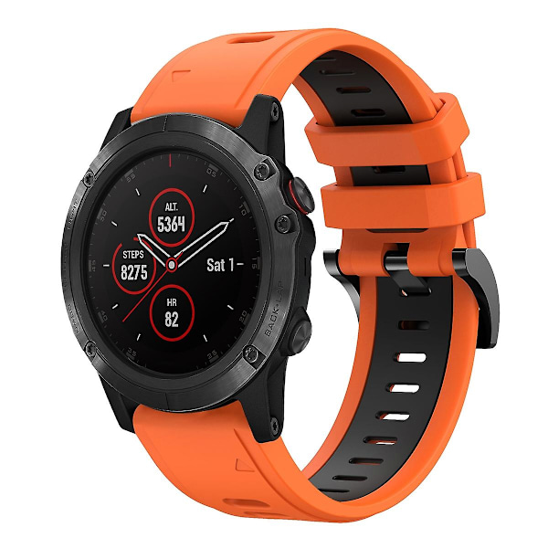 Orange Sort Orange Sort Tofarvet Silikone Urrem kompatibel med Garmin Fenix 5x Plus