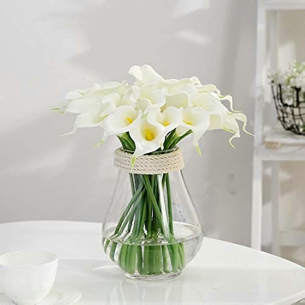 12 stk. Realistiske Latex Blomster Lataex Brudebukett Bryllupsbukett Calla Liljer Kunstig Blomsterbukett for Bryllup Hjem Vasefyll Brud White