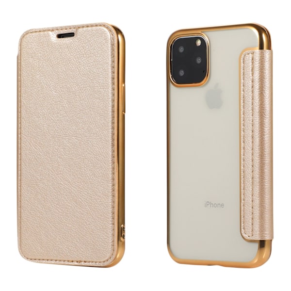 Etui til iPhone 16PRO MAX guld Flip Elektroplettering Ring Transparent Wallet med Kortholder
