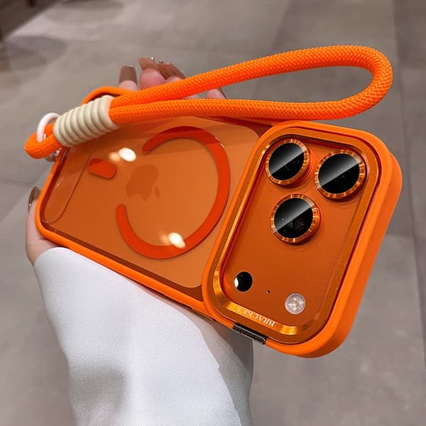 Fodral för iPhone 17 Magnetiskt Stativ Linsdetalj Snodd Orange Noz29616