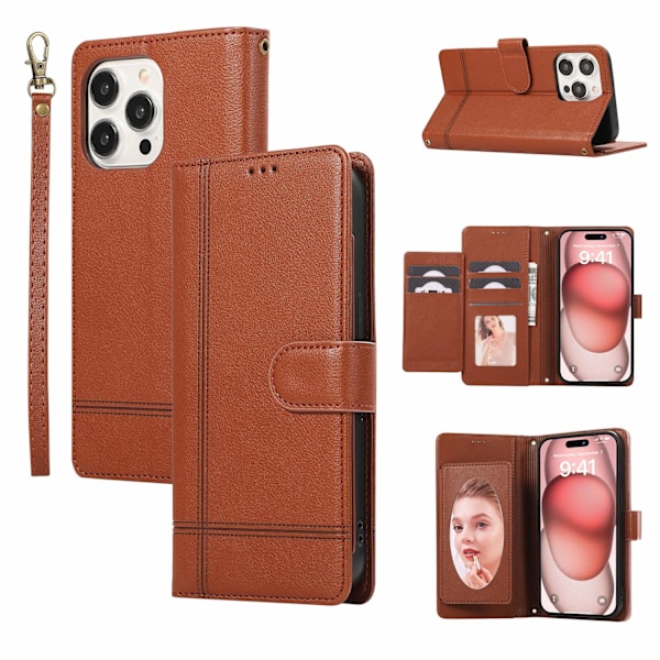 Etui til iPhone 13PROMAX 6.7 brun Flip Wallet med kortholder Rusland