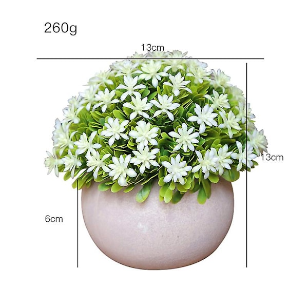 Kunstig potteplante, sett med 1 dekorativ bonsai i plast, ideell for kontor, balkong, dekorative bordpynt, gypsophila med hvit blomst