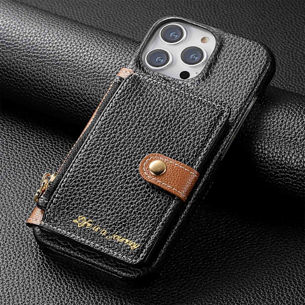 Etui til iPhone 13 Pro Max svart Enkel klassisk Pebbled kortholder
