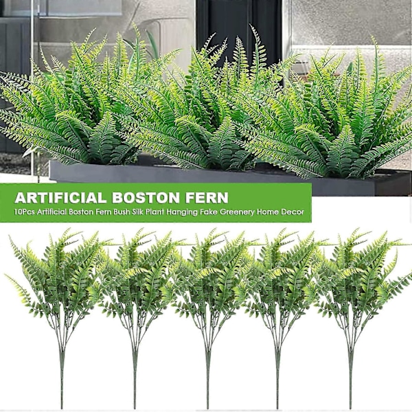 10 stk. Kunstig Boston Bregne Busk Plast Plante Hængende Grønt Hjemmeindretning