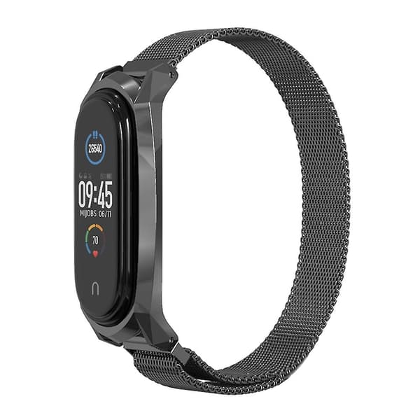 Sort Sort kompatibel med Xiaomi Mi Band 6 / 5 / 4 / 3 Urrem i rustfrit stål
