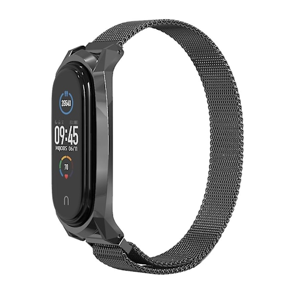 Svart Svart kompatibel med Xiaomi Mi Band 6 / 5 / 4 / 3 Rustfritt Stål Klokkereim