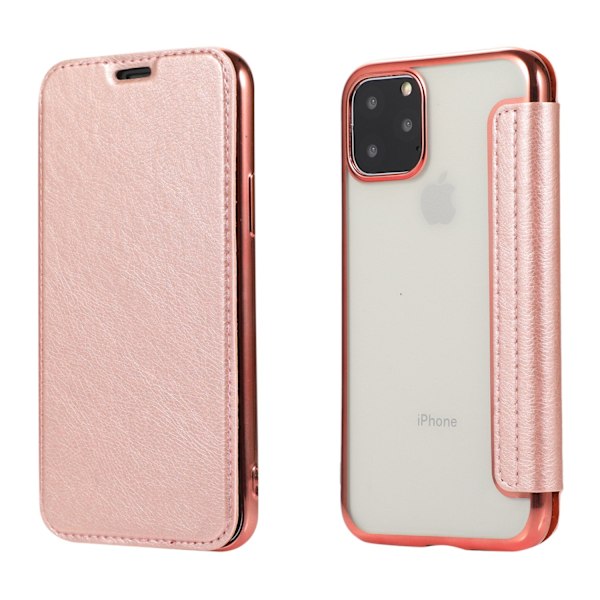 Etui til iPhone 16 Rosaguld Flip Elektroplettering Ring Transparent Wallet med Kortholder