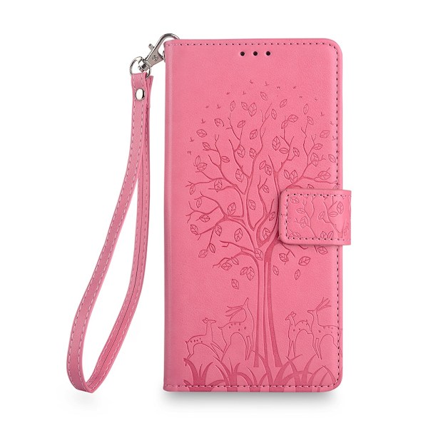 Kotelo iPhone 16 Plus -puhelimelle, pinkki, läppäjalustalla ja korttipaikalla