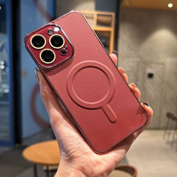 Fodral för iPhone 14 Claret Ultratunt Läder Magnetiskt dammtäta skyddsglasögon