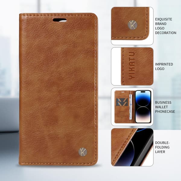 Etui til iPhone 13mini brun Pebbled magnetisk pung med kortholder flip