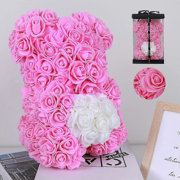 Rosbjörn med låda - Konstgjorda blommor Ros Teddybjörn - Rosbjörnen Pink