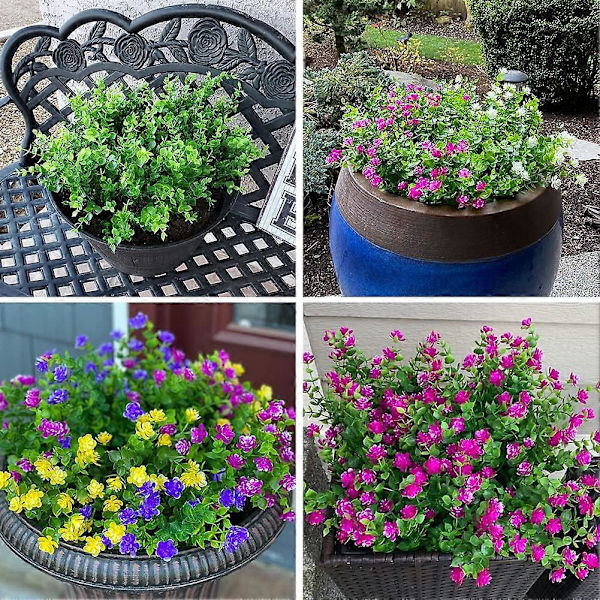 Kunstige Blomster, Falske UV-resistente Buksbom Buske Faux Plastik Grønne Planter Green 24