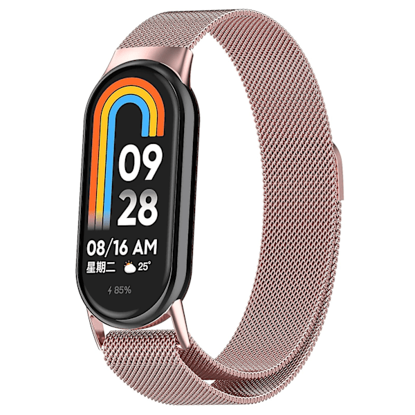Ruusunpunainen metallinen ranneke, yhteensopiva Xiaomi Mi Band 8:n kanssa
