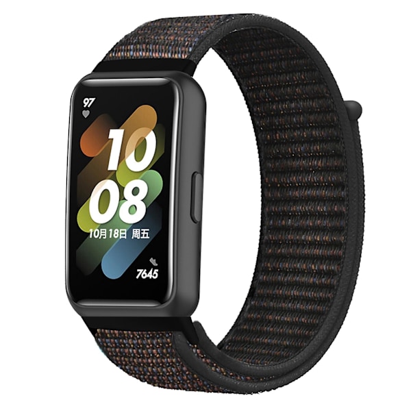 Sort Sort Nylon Loop Spænde Urrem kompatibel med Huawei Band 7