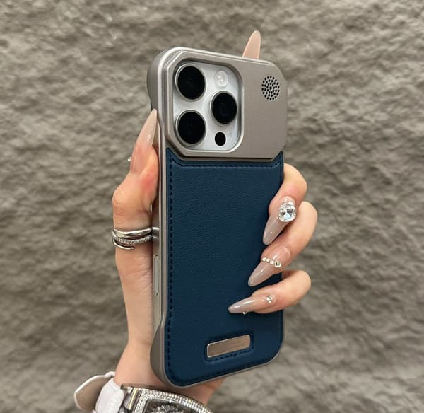 Etui til iPhone 16 Pro Max blå rammeløs aromaterapi læder magnetisk metal