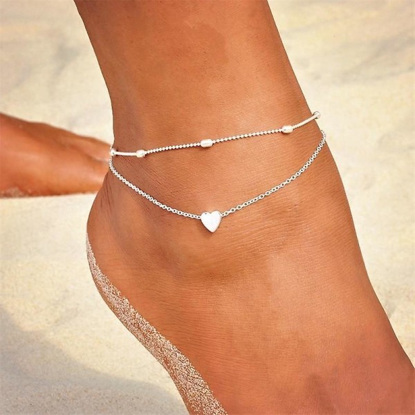 Two Layers Chain-heart Style Anklets Armband Summer Barefoot S als K