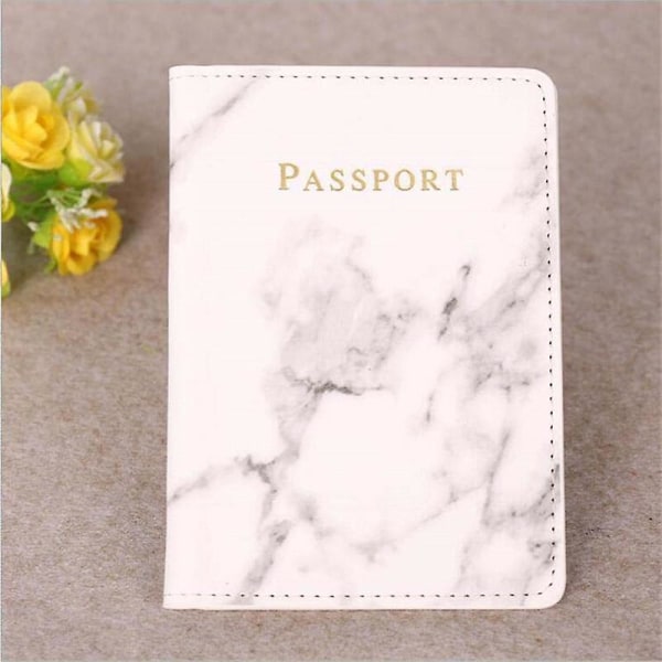 Pass Cover Pu Läder Marmor Style Rese-ID Kreditkortshållare Gray