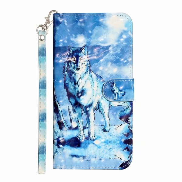 Etui til iPhone 14 Snøfjellulv Malt Lommebok med Kortholder Flip