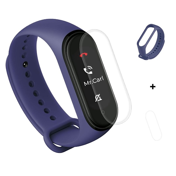2 i 1 Silikone Urrem med TPU Skærmbeskyttelse kompatibel med Xiaomi Mi Band 4 (Sort)