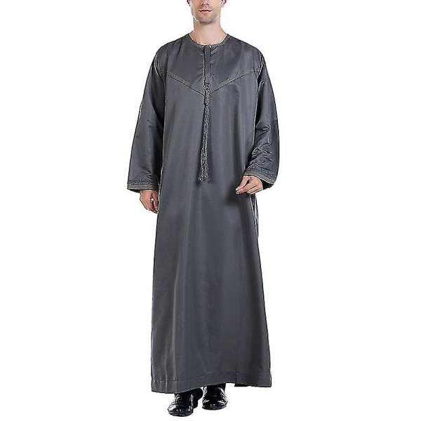 Ny muslimsk man islamisk långrock Kaftan Thobe morgonrock Grey XL