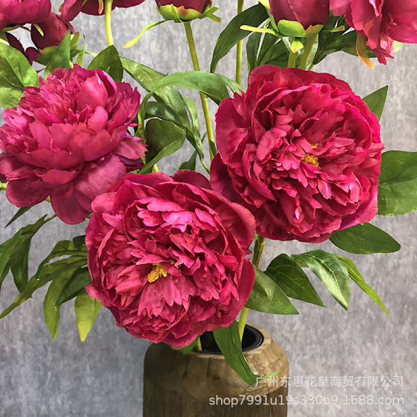Konstgjorda pionblommor Falska pioner Heminredning Bröllopsrekvisita Trippelpion Rose Red