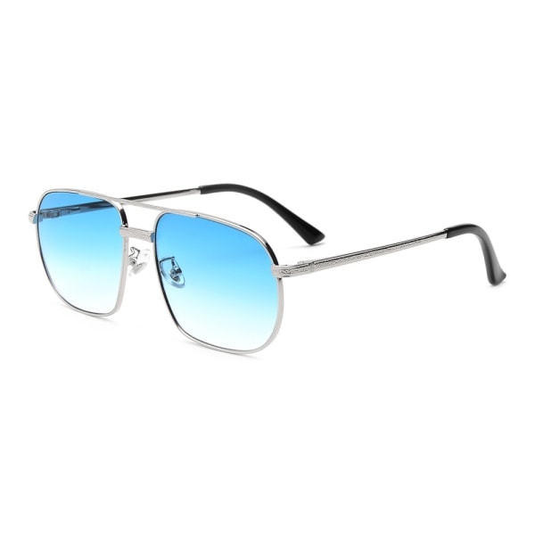 Metall Double Beam Mode Retro Aviator Solglasögon Personlighet Trend Solskydd Solglasögon Solglasögon Silver frame gradually light blue