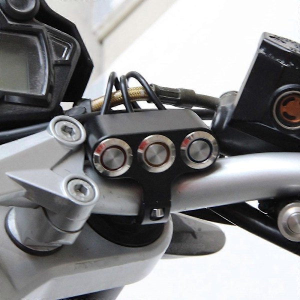 Motorsykkelstyre 3 LED Indikator Lysbryter 25mm Justerbart Feste Vanntett Knappebryter DC