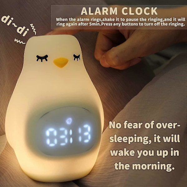 Pingvin Visuell Väckarklocka Snooze Sömnträning Nedräkningstimer med Dimbar Nattlampa