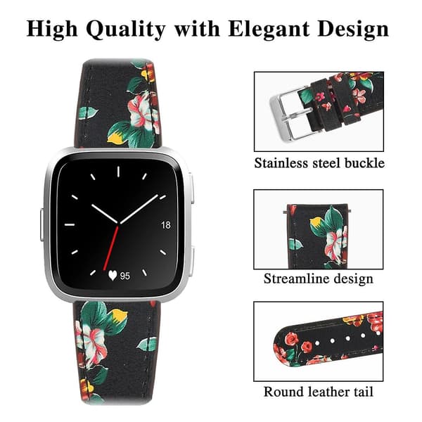 Svart Safflower Reim kompatibel med Fitbit Versa 2 / Fitbit Versa / Fitbit Versa Lite