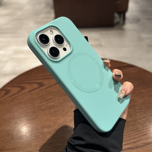 Fodral för iPhone 15 Plus Flytande Silikon Magnetisk Silikon Cyan Noz25318