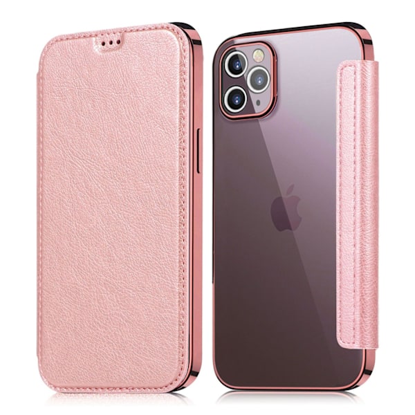 Etui til iPhone 13 Pro Max 6.7 Rosaguld Elektroplettering Transparent Magnetisk Flip 2 i 1