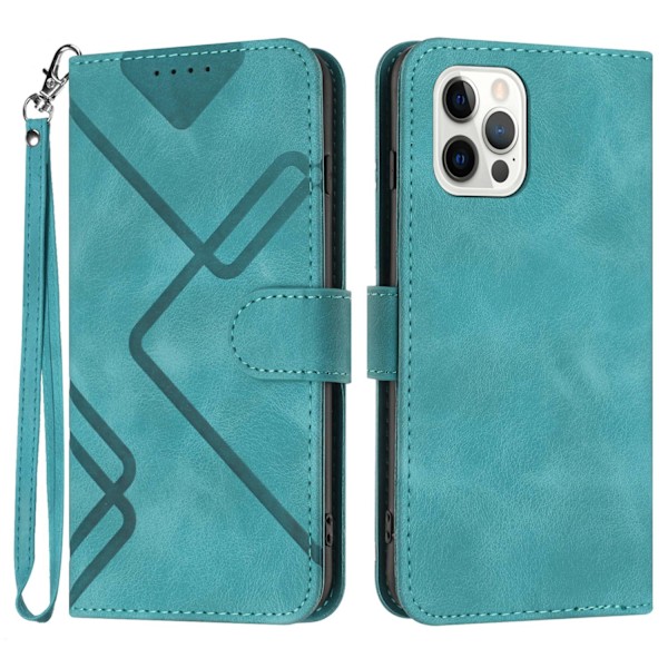 Etui til iPhone 13 Pro Lyseblå Preget Lommebok med Kortholder Stativ Soft-Touch