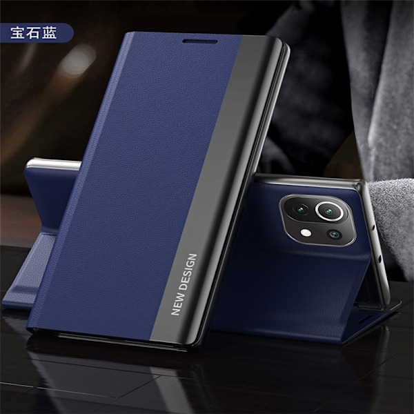 Etui til iPhone 15 Plus Safirblå Flip Stand Udskiftning Side Elektroplettering Sidevindue Magnetisk