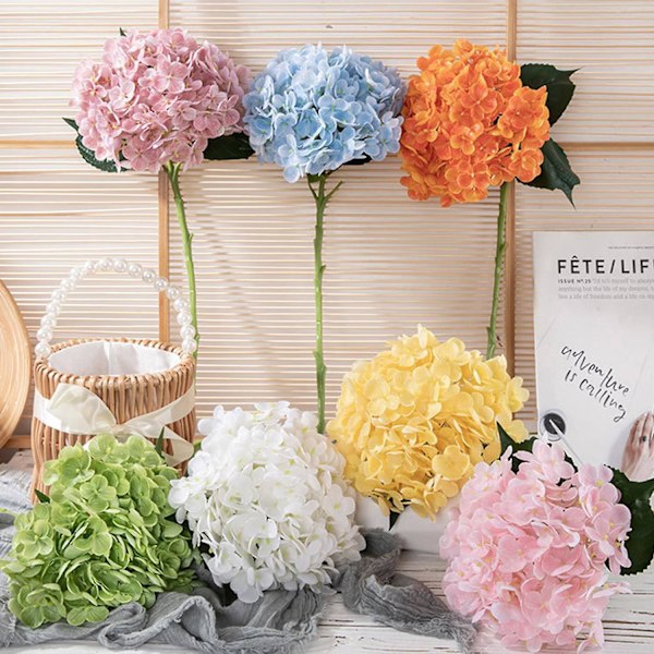 Konstgjord Blomma Tjockare Kronblad Faux Siden Tyg Högt Simulerad Hortensia Blomma Falska Växter