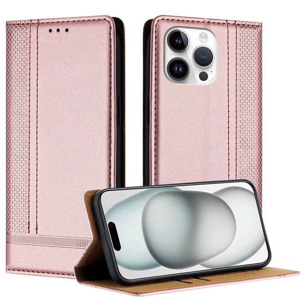 Etui til iPhone 16 Pro Rosaguld Magnetisk Wallet med Kortholder